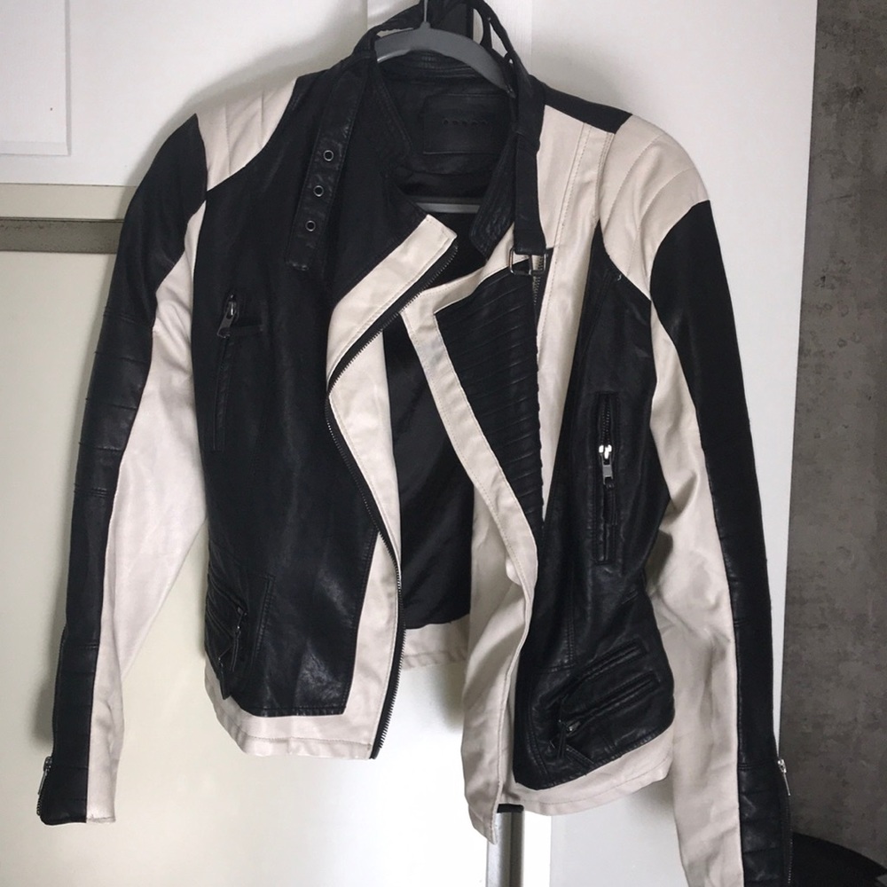 BLANKNYC Leather Jacket w/white paneling details
